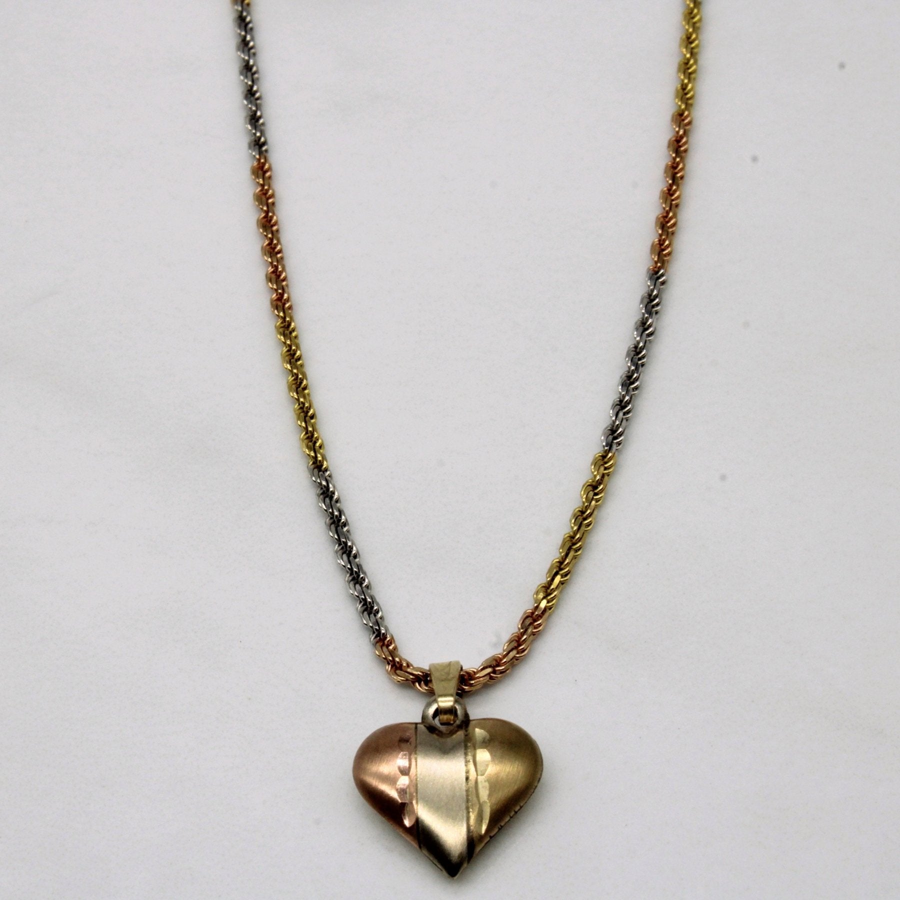 10k Tri Tone Gold Heart Pendant & Necklace | 18