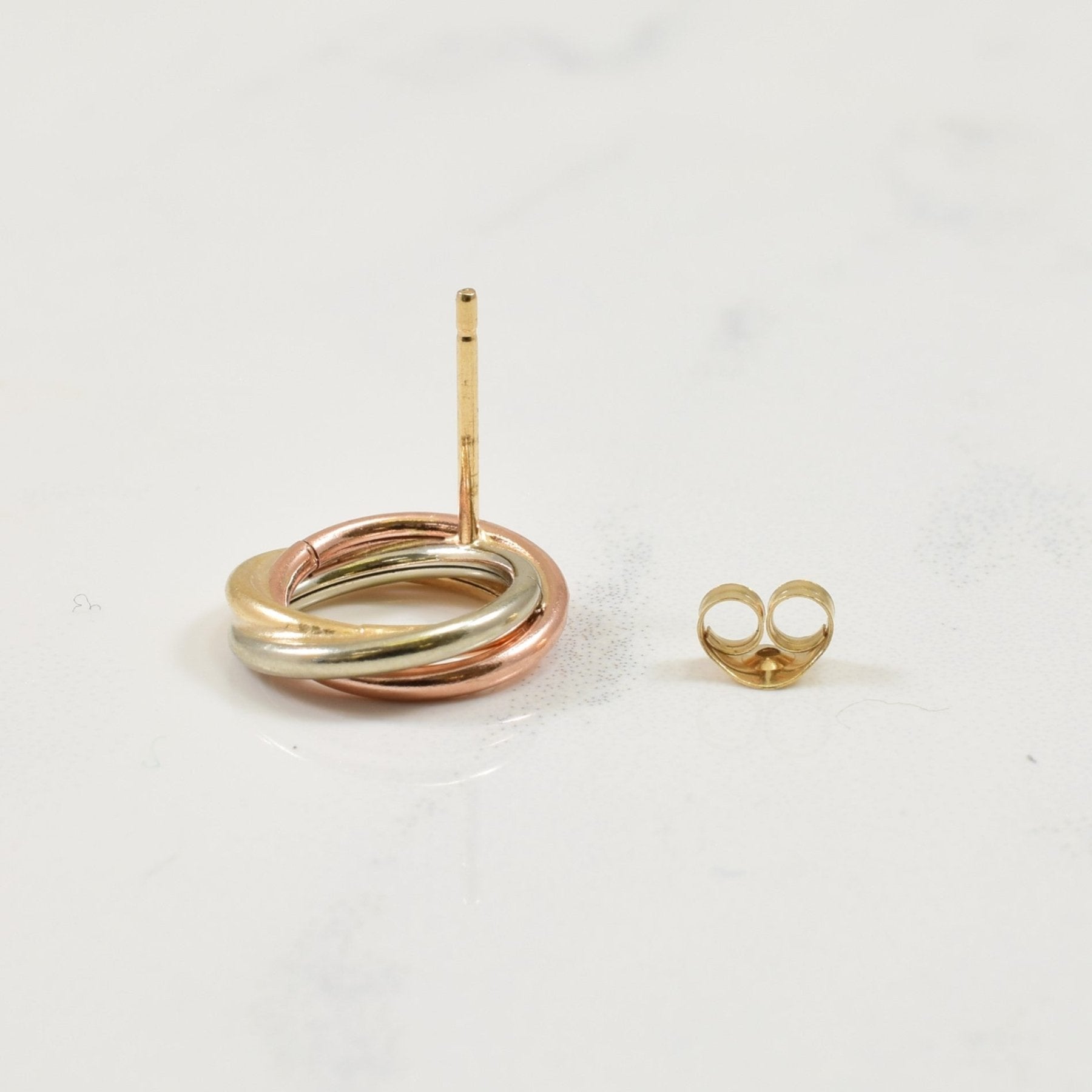 10k Tri Toned Gold Interlocking Circle Stud Earrings - 100 Ways