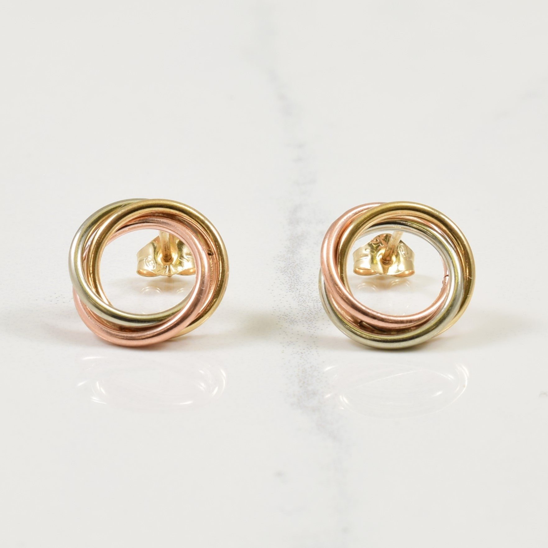 10k Tri Toned Gold Interlocking Circle Stud Earrings - 100 Ways