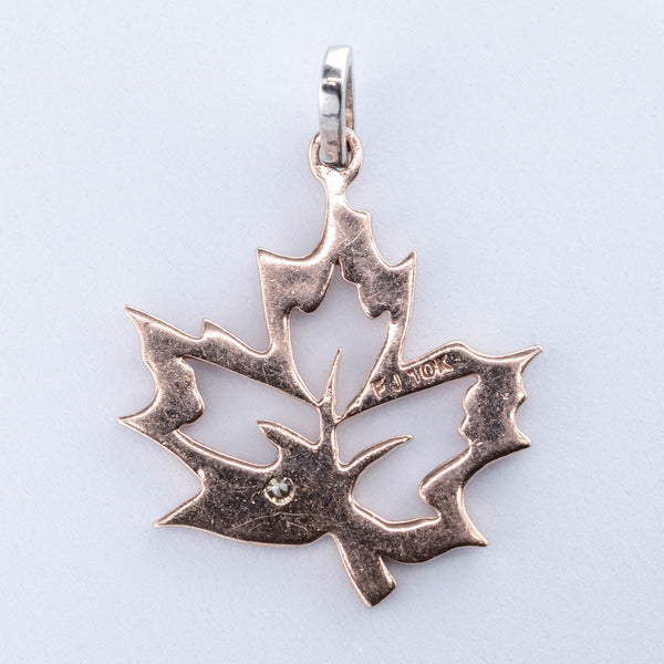 10k Two-Tone Diamond Maple Leaf Pendant | 0.015ct |
