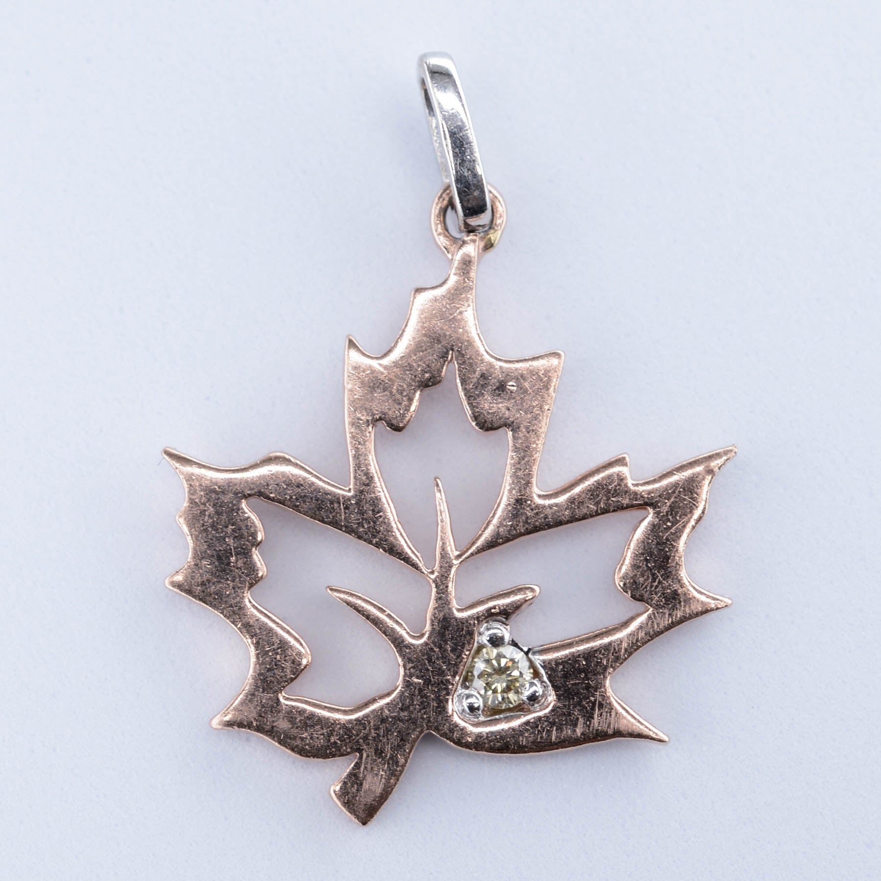 10k Two-Tone Diamond Maple Leaf Pendant | 0.015ct | - 100 Ways