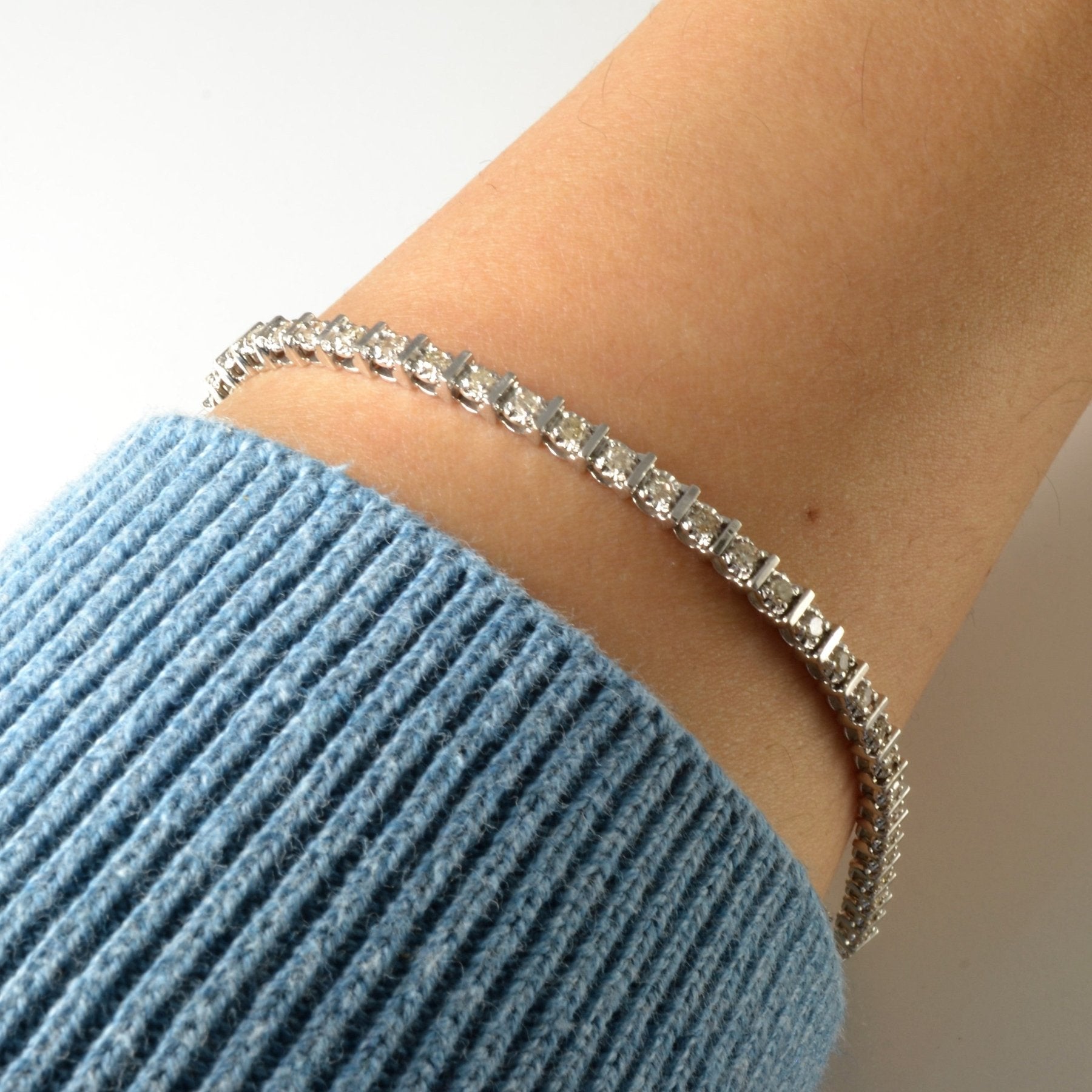 10k White Gold Diamond Tennis Bracelet | 1.00ctw | 8" | - 100 Ways