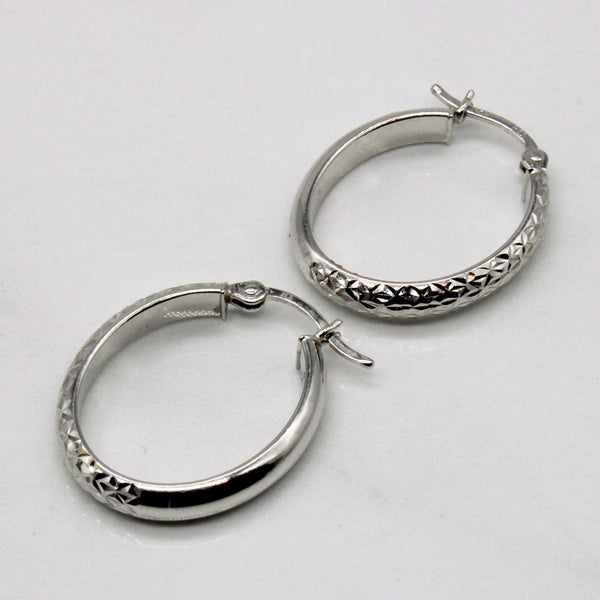 10k White Gold Oval Hoop Earrings