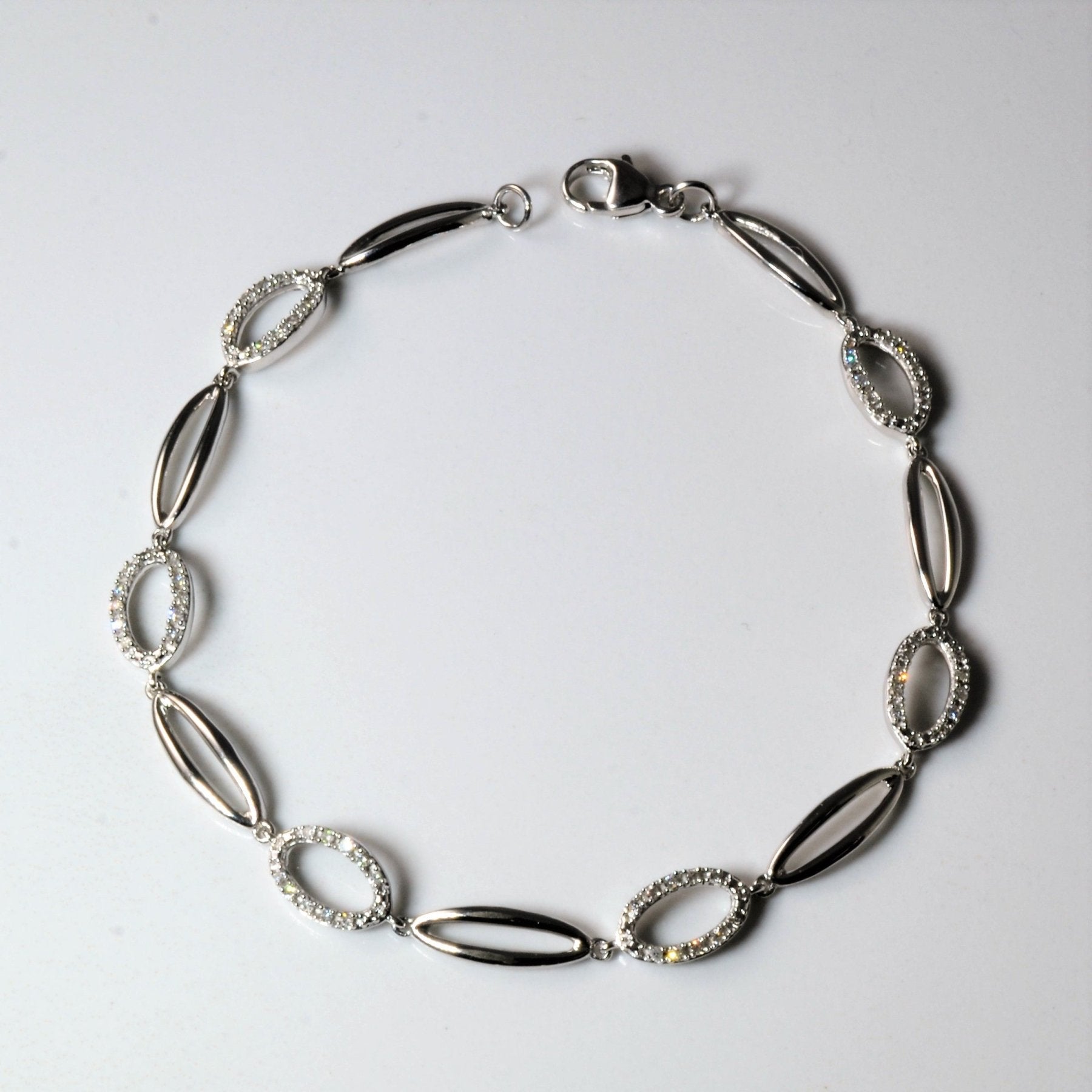 10k White Gold Pave Diamond Chain Bracelet | 0.25ctw | 7