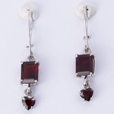 10k White Gold Rectangular/Heart Garnet Earrings | 6.00ctw