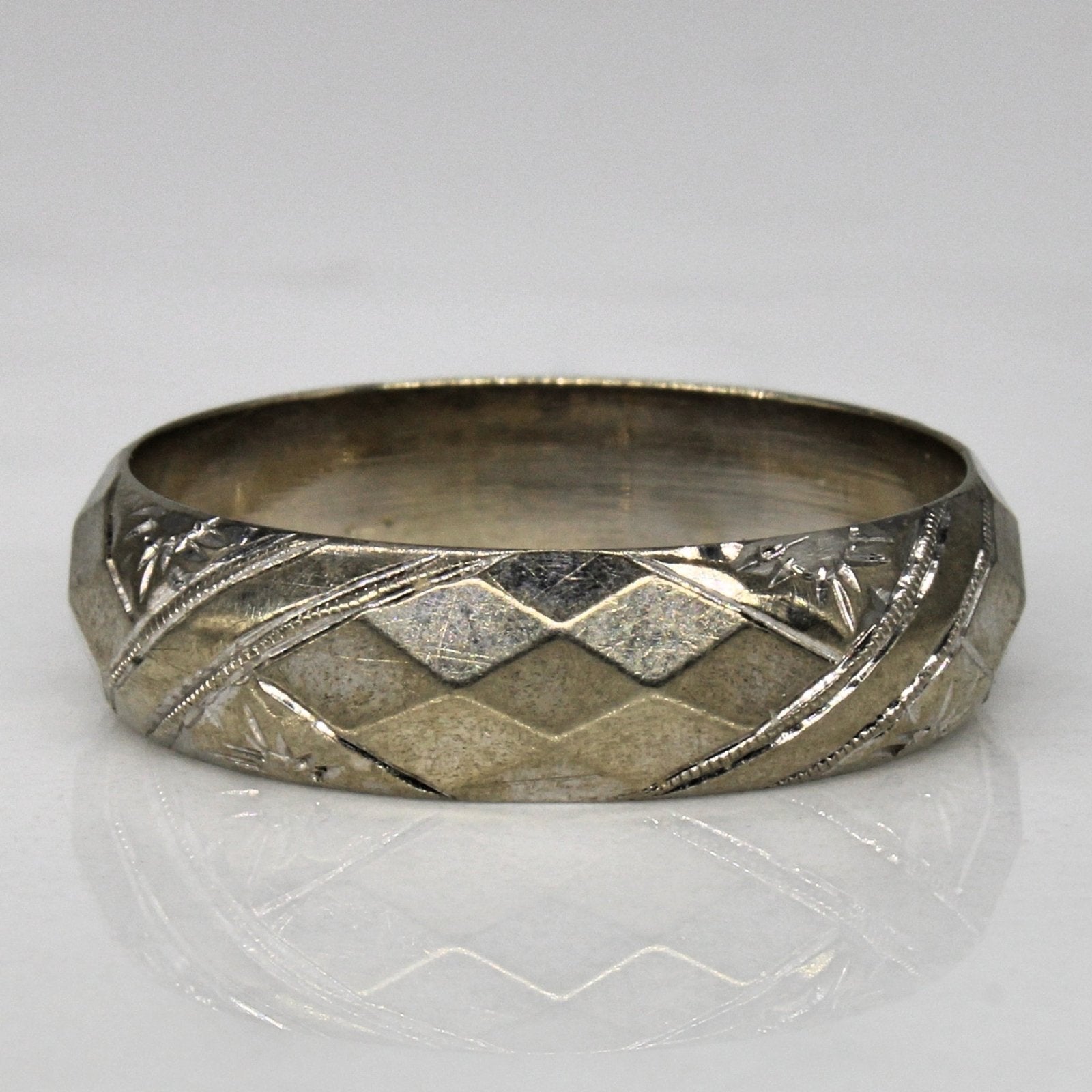 10k White Gold Textured Ring | SZ 9.5 | - 100 Ways