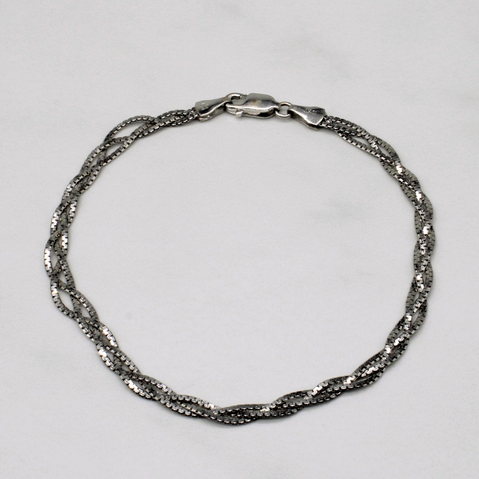 10k White Gold Woven Link Bracelet | 7.5