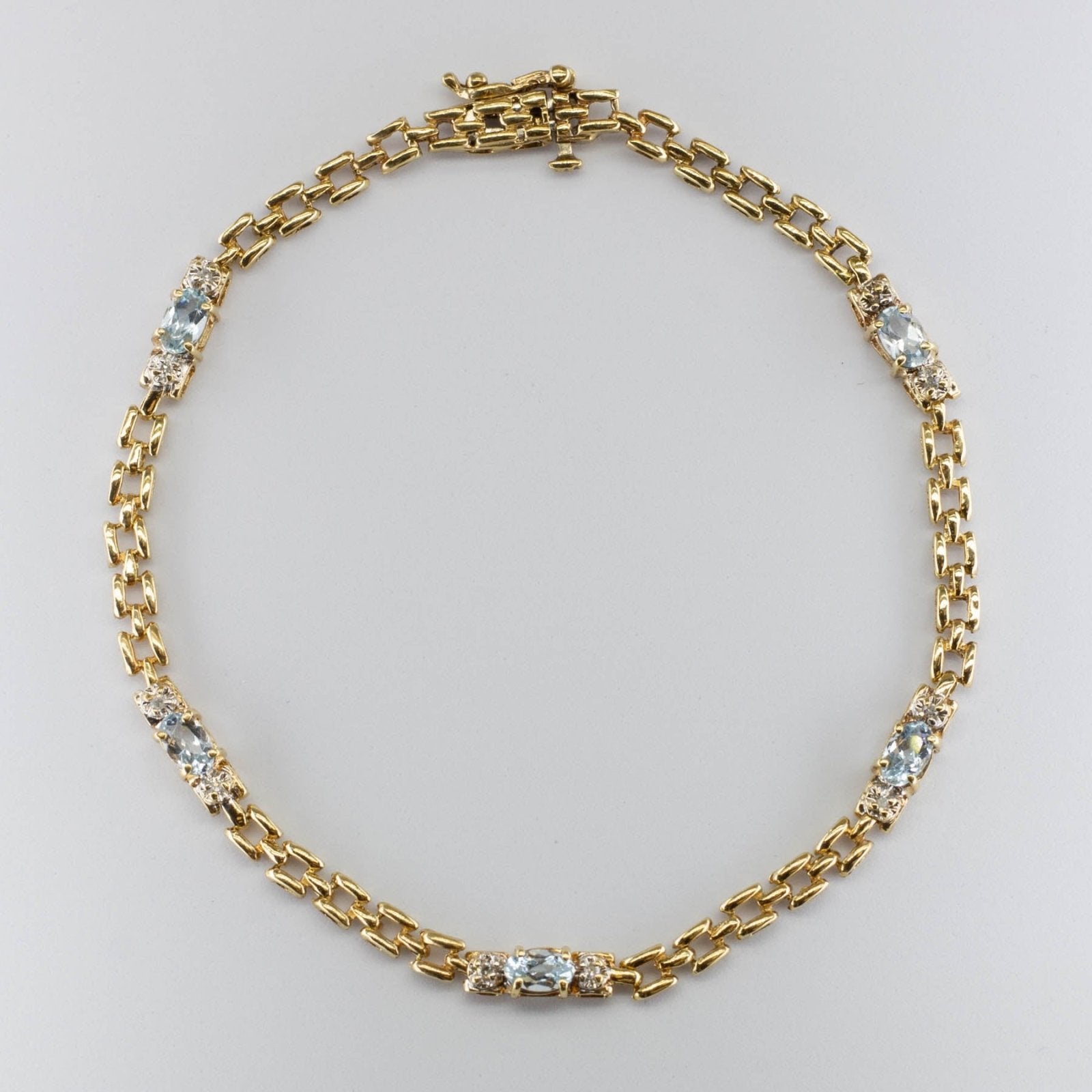 10k Yellow Gold Aquamarine and Diamond Bracelet | 0.95ctw | 7.5