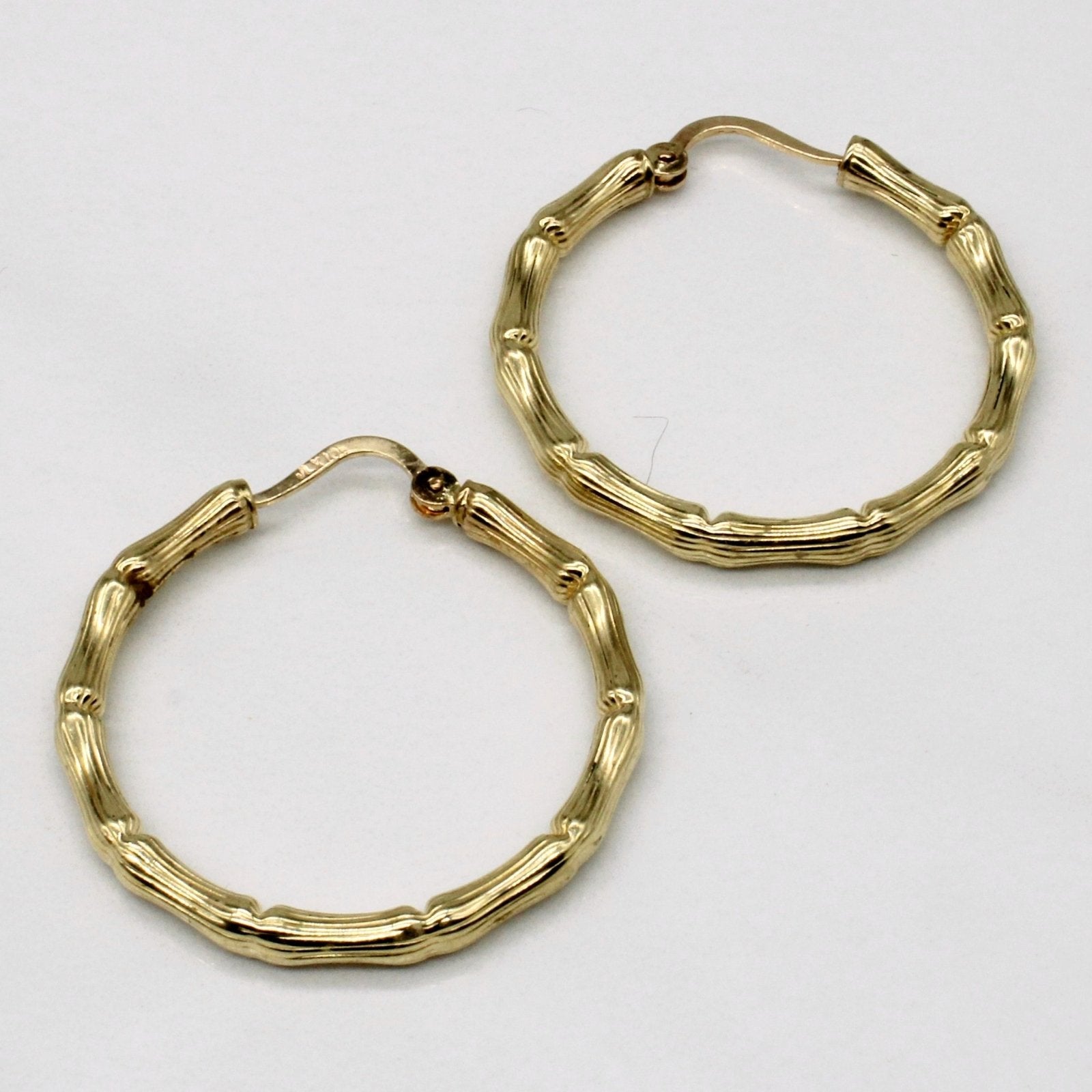 10k Yellow Gold Bamboo Hoop Earrings - 100 Ways