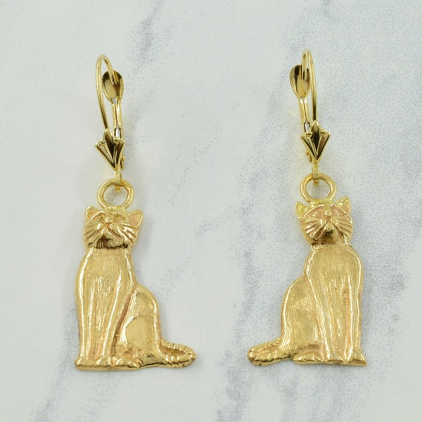 10k Yellow Gold Cat Earrings |