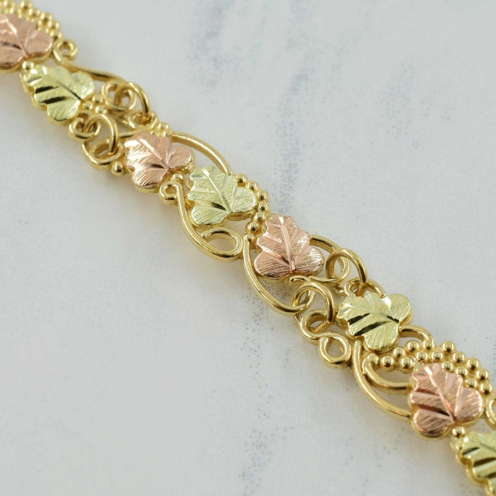 10k Yellow & Rose Gold Leaf Bracelet | 7