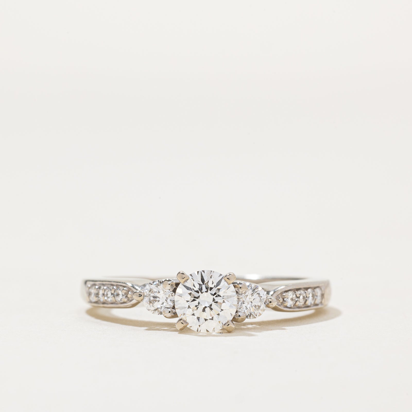 Three Stone Diamond Pave Shoulder 14k Ring | 0.67ctw | SZ 6 |