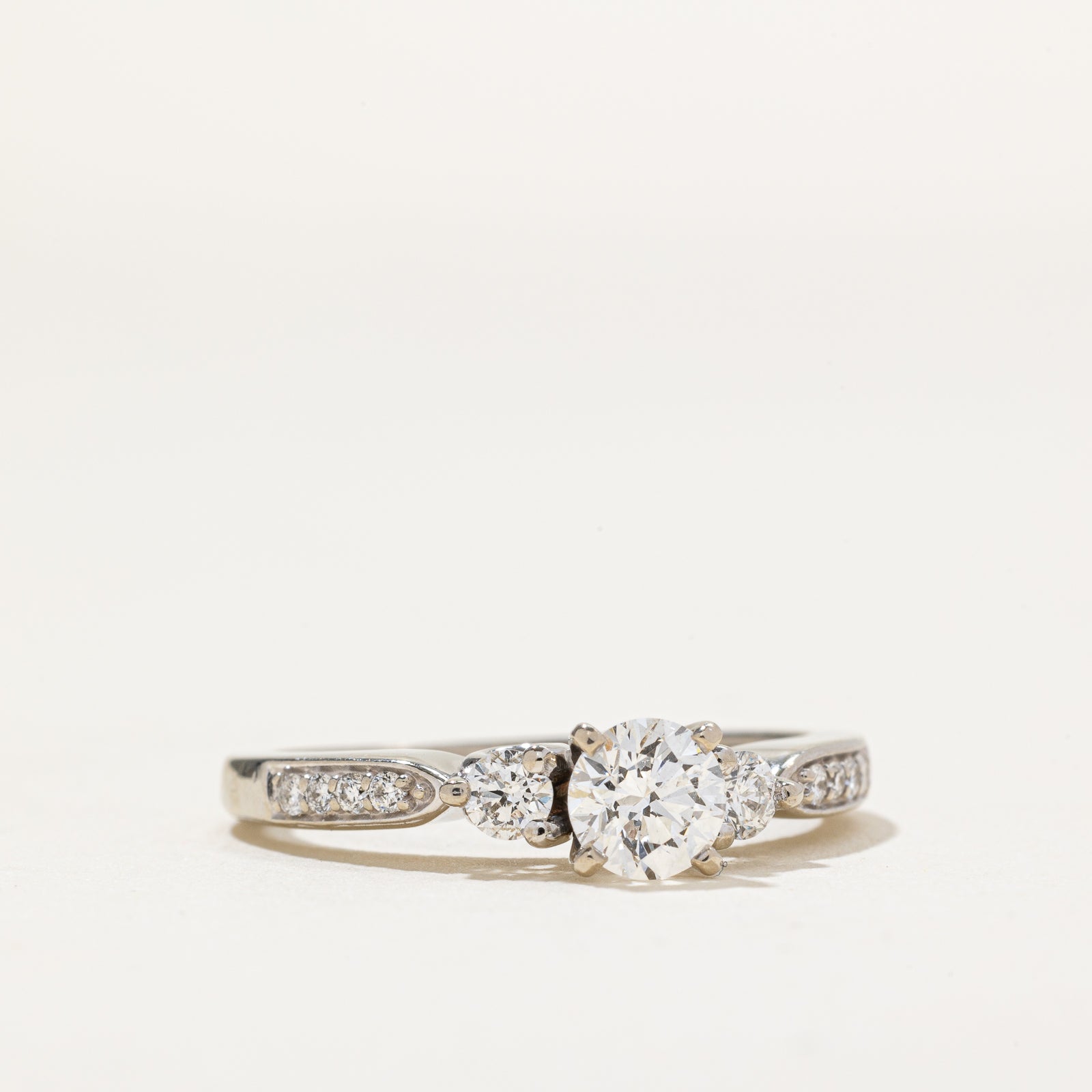 Three Stone Diamond Pave Shoulder 14k Ring | 0.67ctw | SZ 6 |