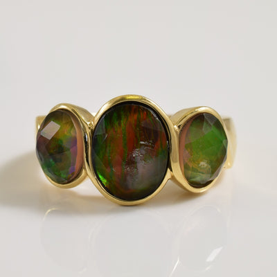 Three Stone Ammolite Ring | 2.50ctw | SZ 5.75 |