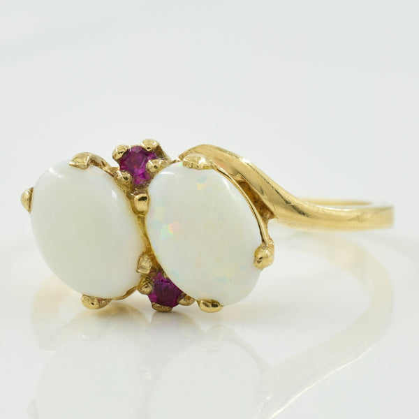 Opal & Synthetic Ruby Bypass Ring | 0.75ctw | SZ 6.5 |