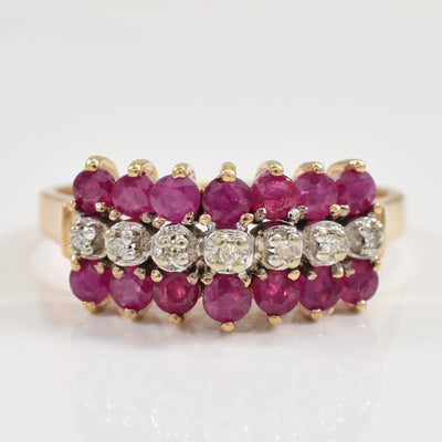 Triple Row Ruby & Diamond Ring | 1.00ctw, 0.03ctw | SZ 8.25 |