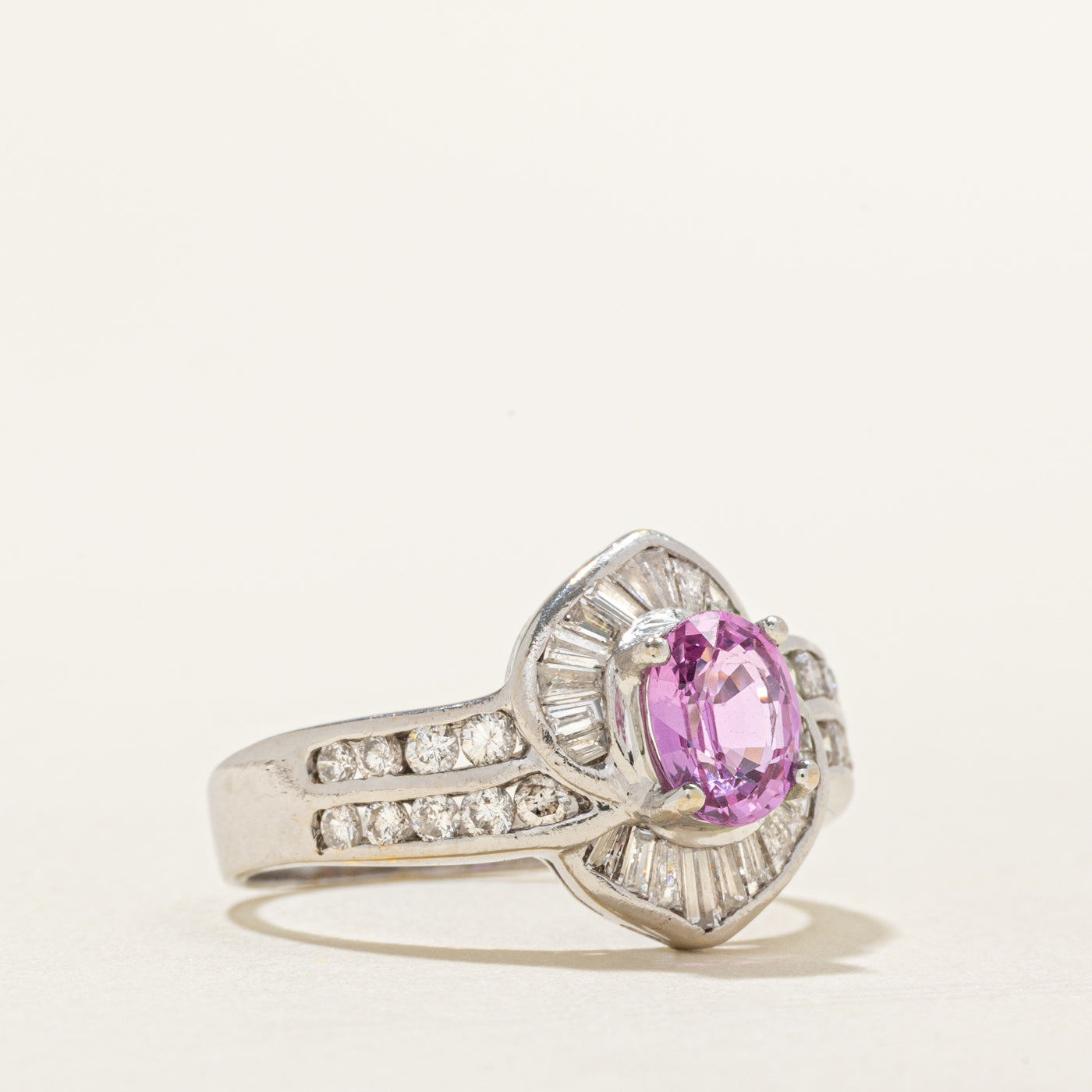 Pink Sapphire & Diamond Bypass Ring | 0.99ct, 0.75ctw | SZ 6.5 |