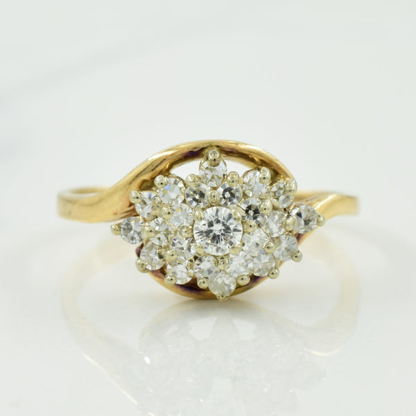 Two Tone Gold Diamond Cluster Bypass Ring | 0.45ctw | SZ 9.5 |