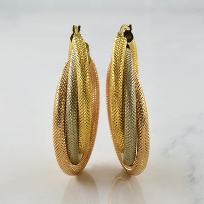 18k Tri Tone Gold Twist Hoop Earrings