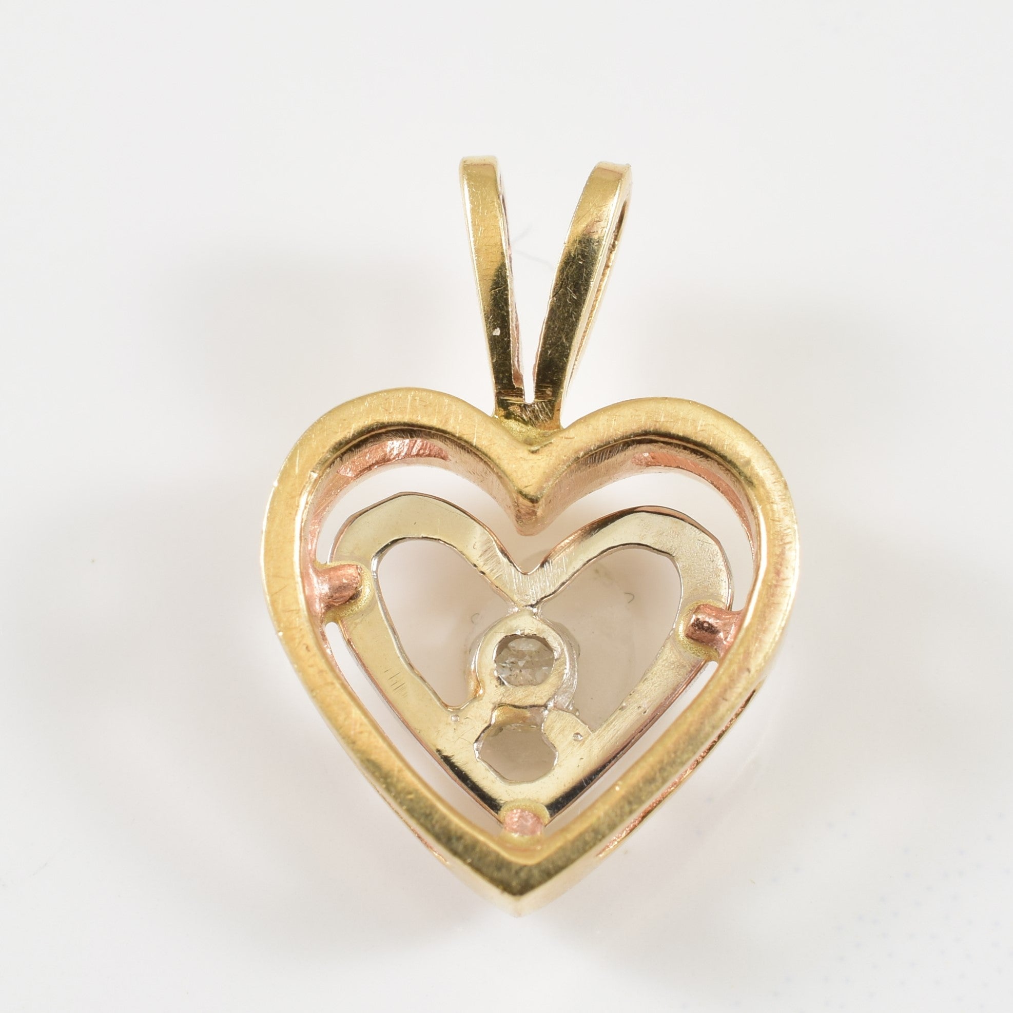 Two Tone Single Diamond Heart Pendant | 0.05ct |