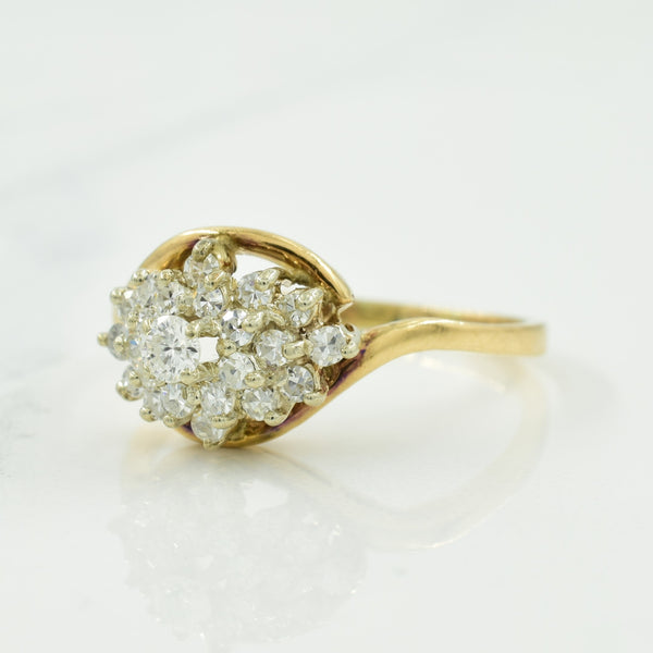 Two Tone Gold Diamond Cluster Bypass Ring | 0.45ctw | SZ 9.5 |