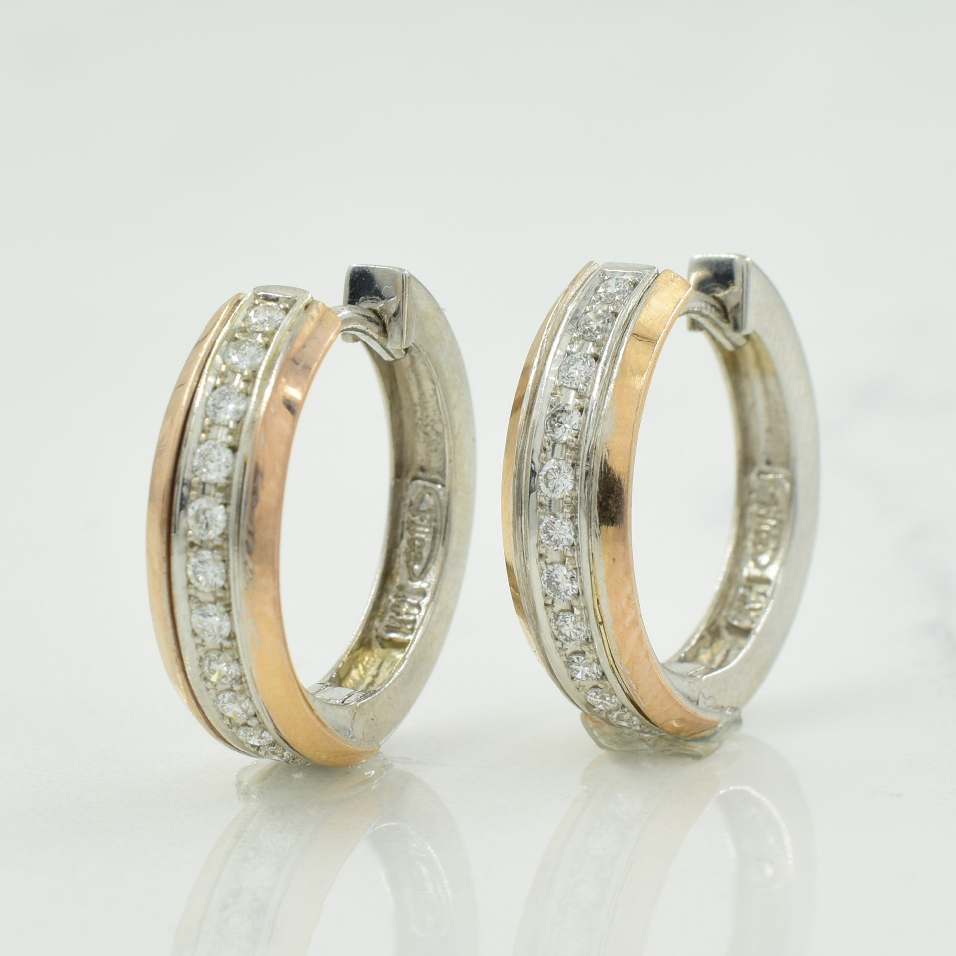 Boucles d'oreilles créoles bicolores or et diamants | 0,17 ct | 