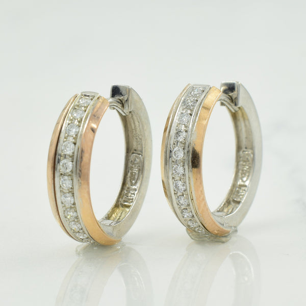 Two Tone Gold Diamond Huggie Earrings | 0.17ctw |