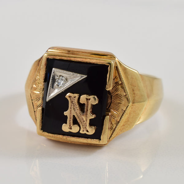 'N' Initialed Black Onyx & Diamond Ring | 3.50ct, 0.02ct | SZ 11 |