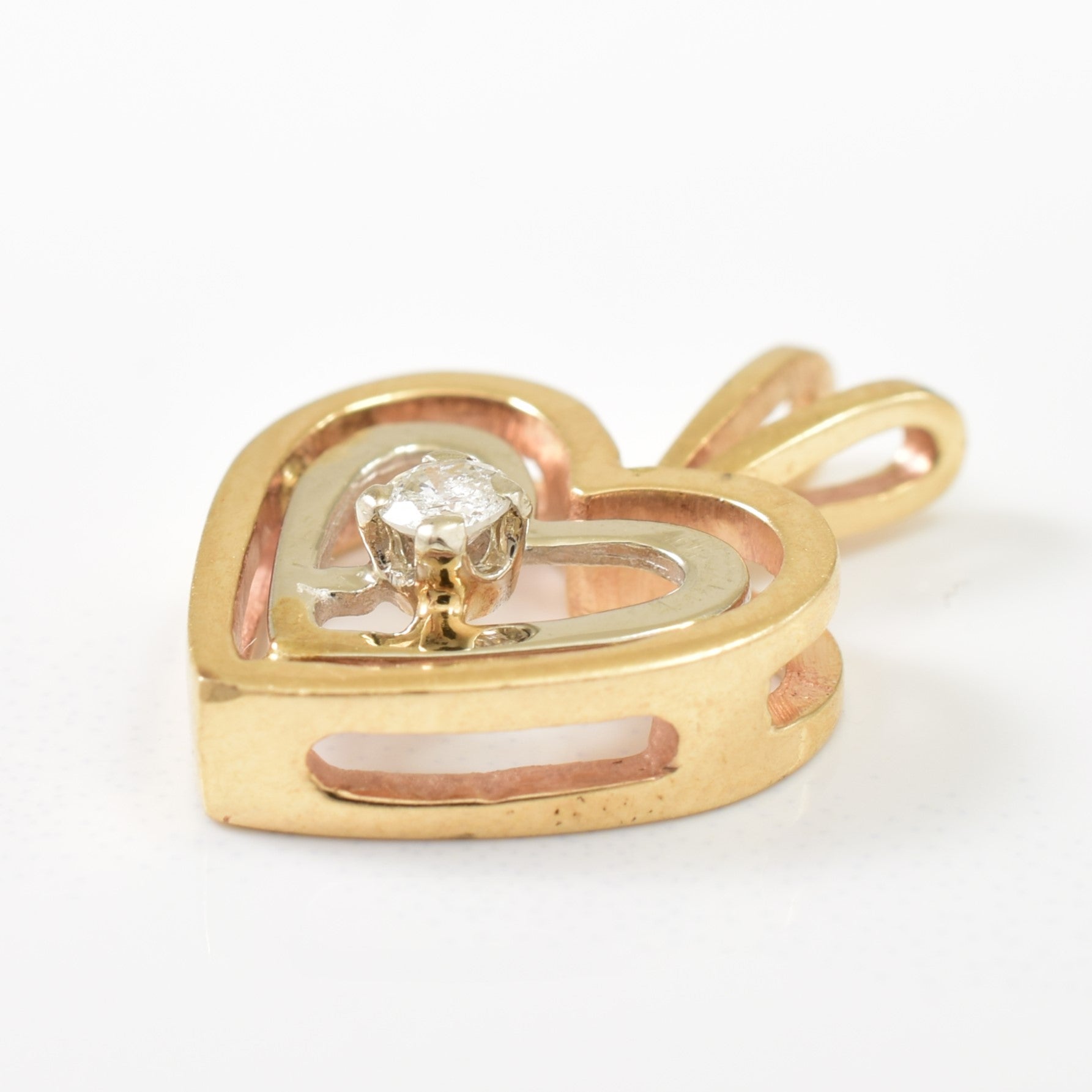 Two Tone Single Diamond Heart Pendant | 0.05ct |