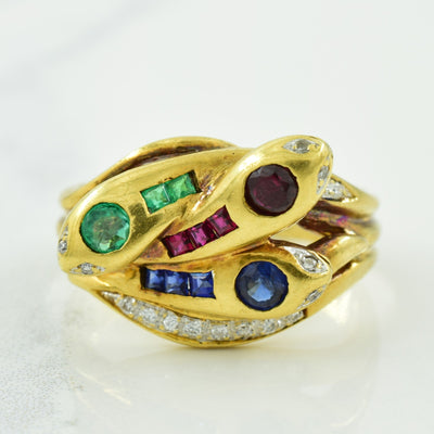 Multi Gemstone & Diamond Snake Ring | 0.40ctw, 0.06ctw | SZ 6.5 |