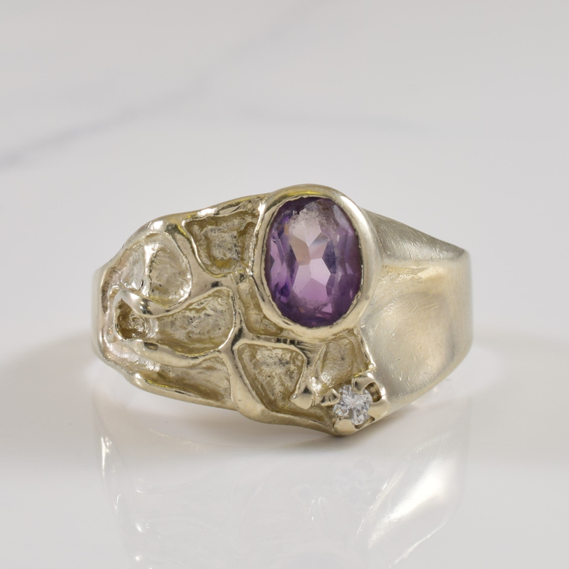 Textured Amethyst & Diamond Ring | 1.00ct, 0.04ct | SZ 10.25 |