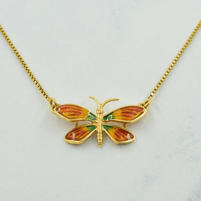 18k Yellow Gold Butterfly Necklace | 16