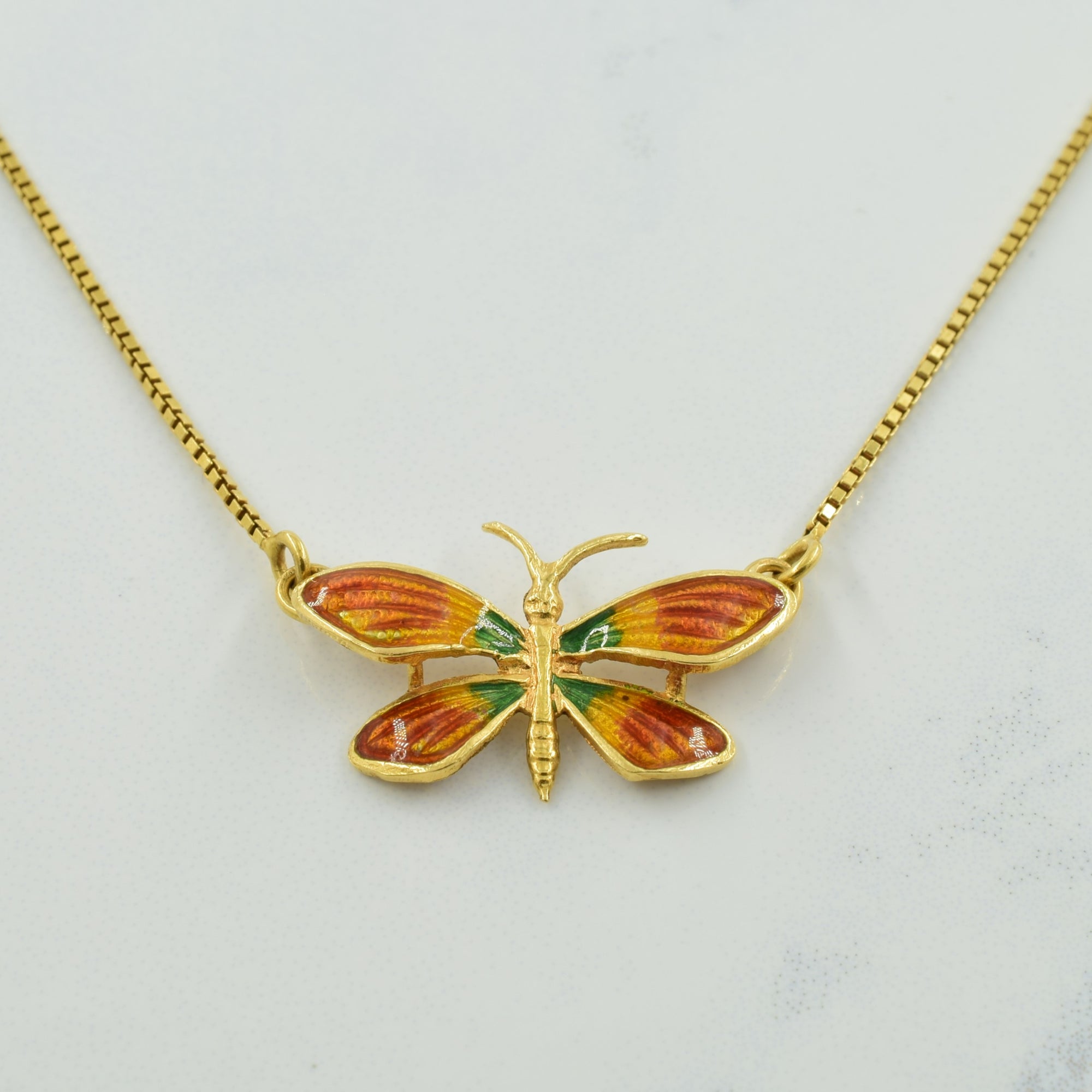 18k Yellow Gold Butterfly Necklace | 16