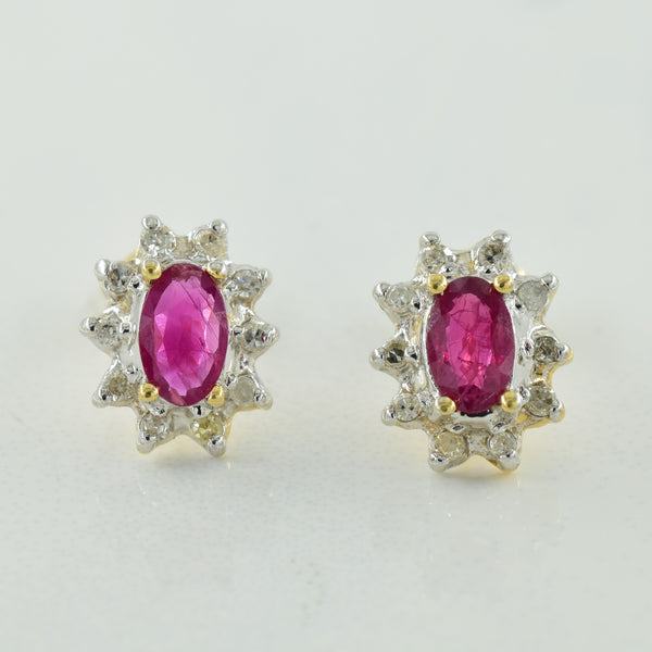 Ruby & Diamond Stud Earrings | 0.50ctw, 0.10ctw |