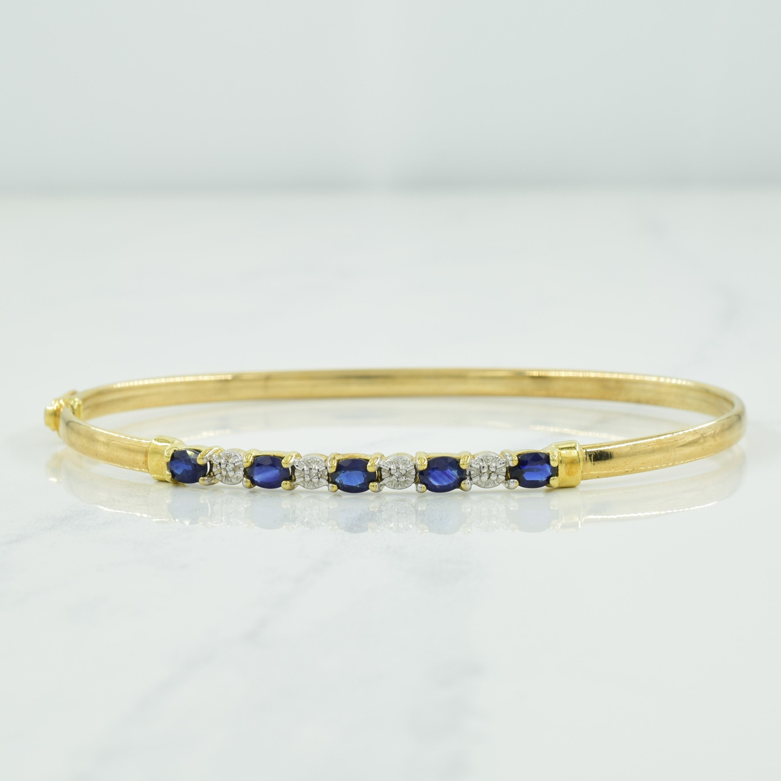 10k Yellow Gold Blue Sapphire Diamond Bracelet - Main Image