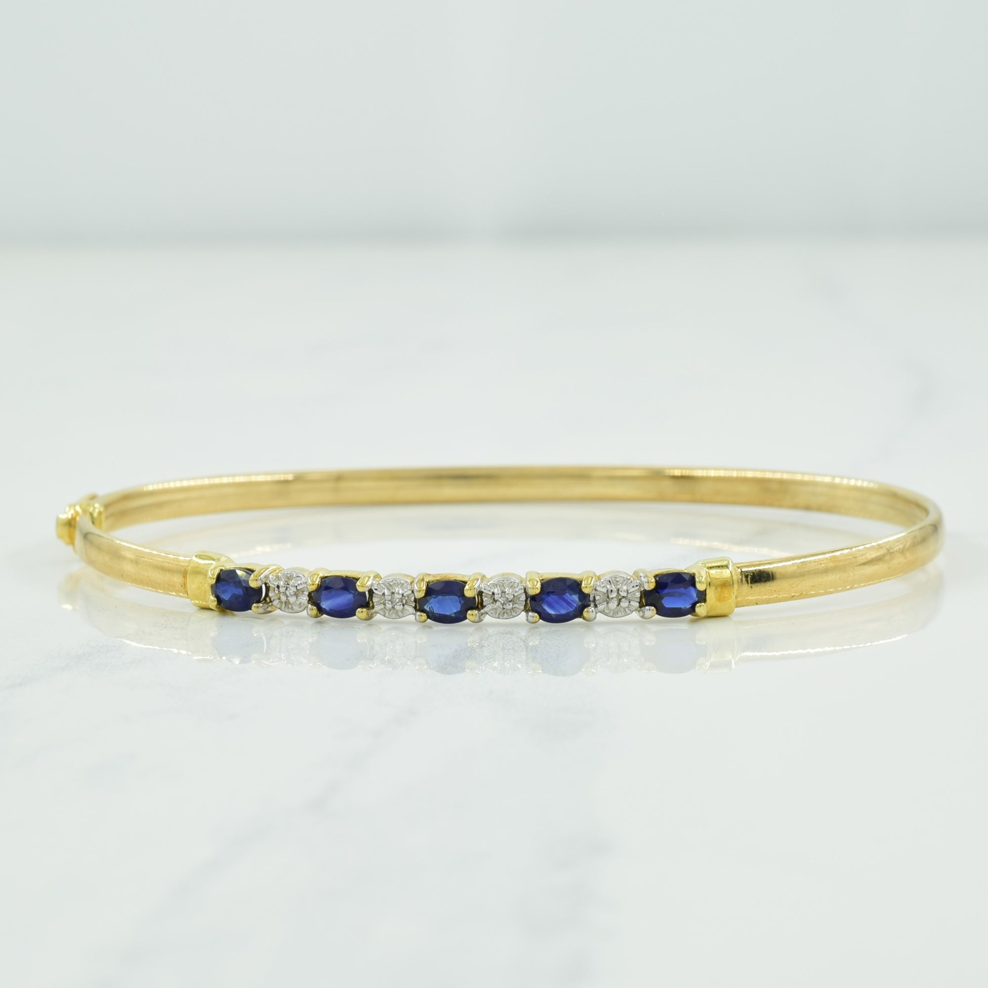 10k Yellow Gold Blue Sapphire & Diamond Bracelet | 0.90ctw, 0.02ctw | 7.5
