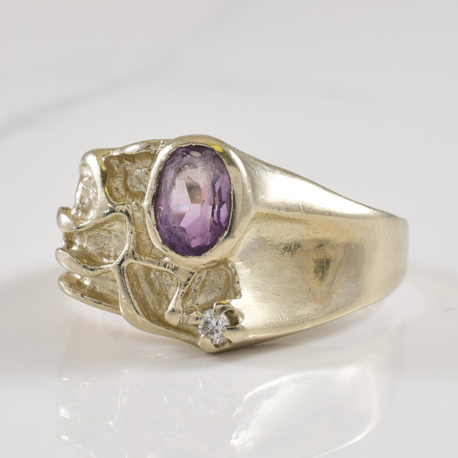 Textured Amethyst & Diamond Ring | 1.00ct, 0.04ct | SZ 10.25 |