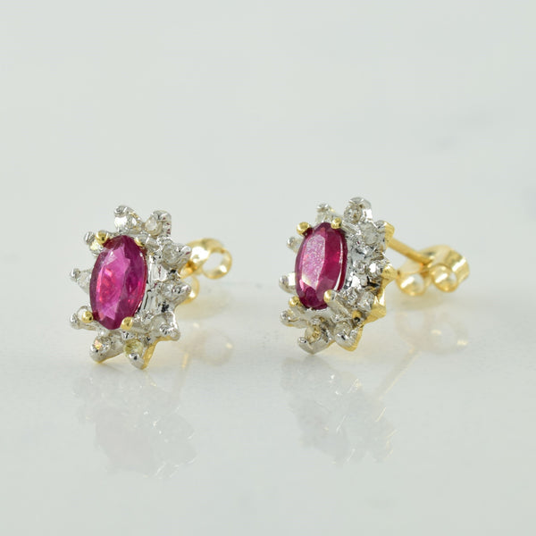Ruby & Diamond Stud Earrings | 0.50ctw, 0.10ctw |