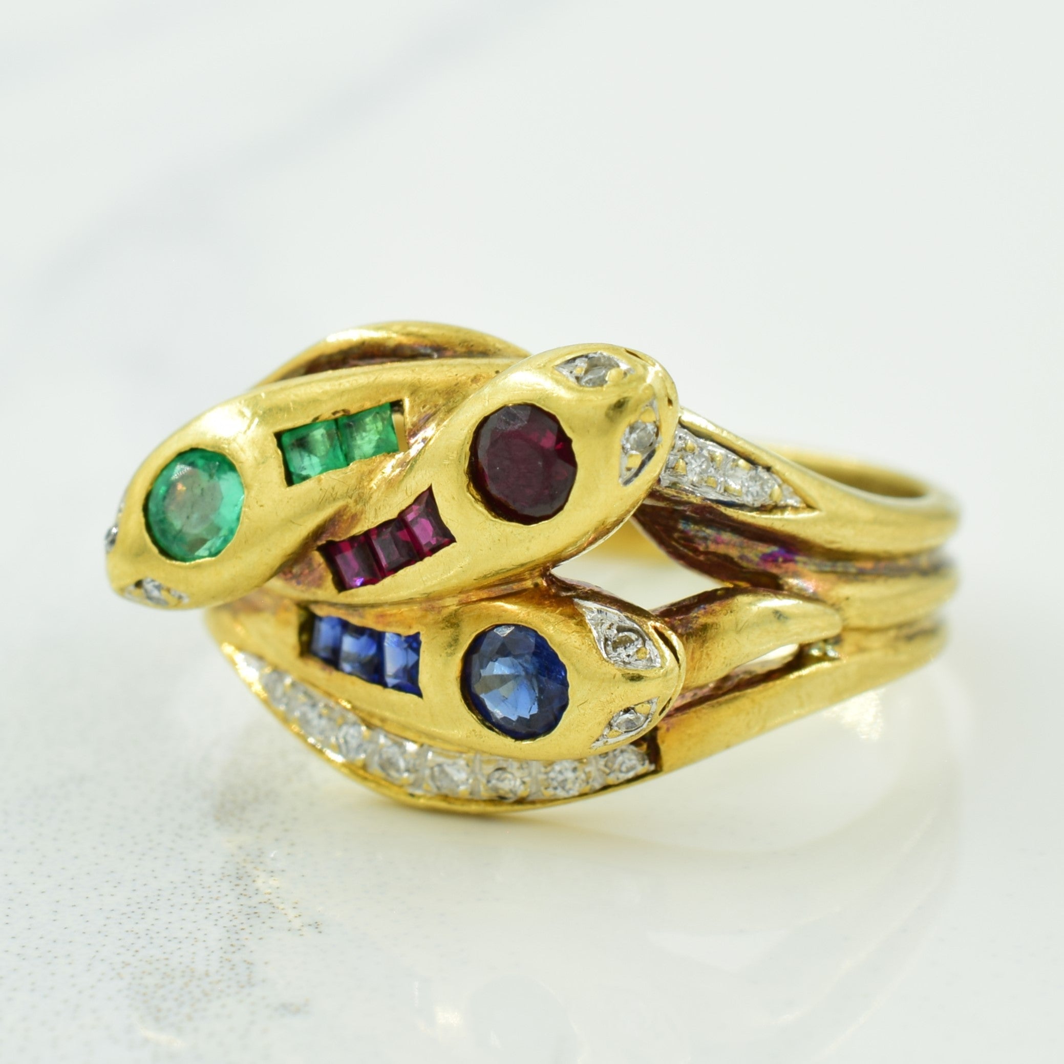 Multi Gemstone & Diamond Snake Ring | 0.40ctw, 0.06ctw | SZ 6.5 |