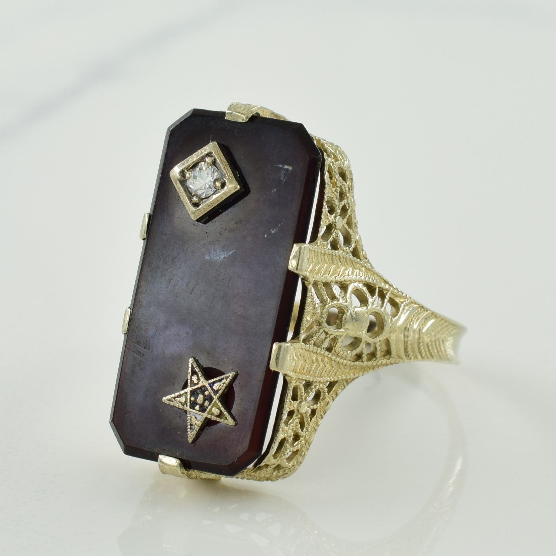Bague en onyx et diamants | 4,50 ct, 0,02 ct | Taille 4 | 
