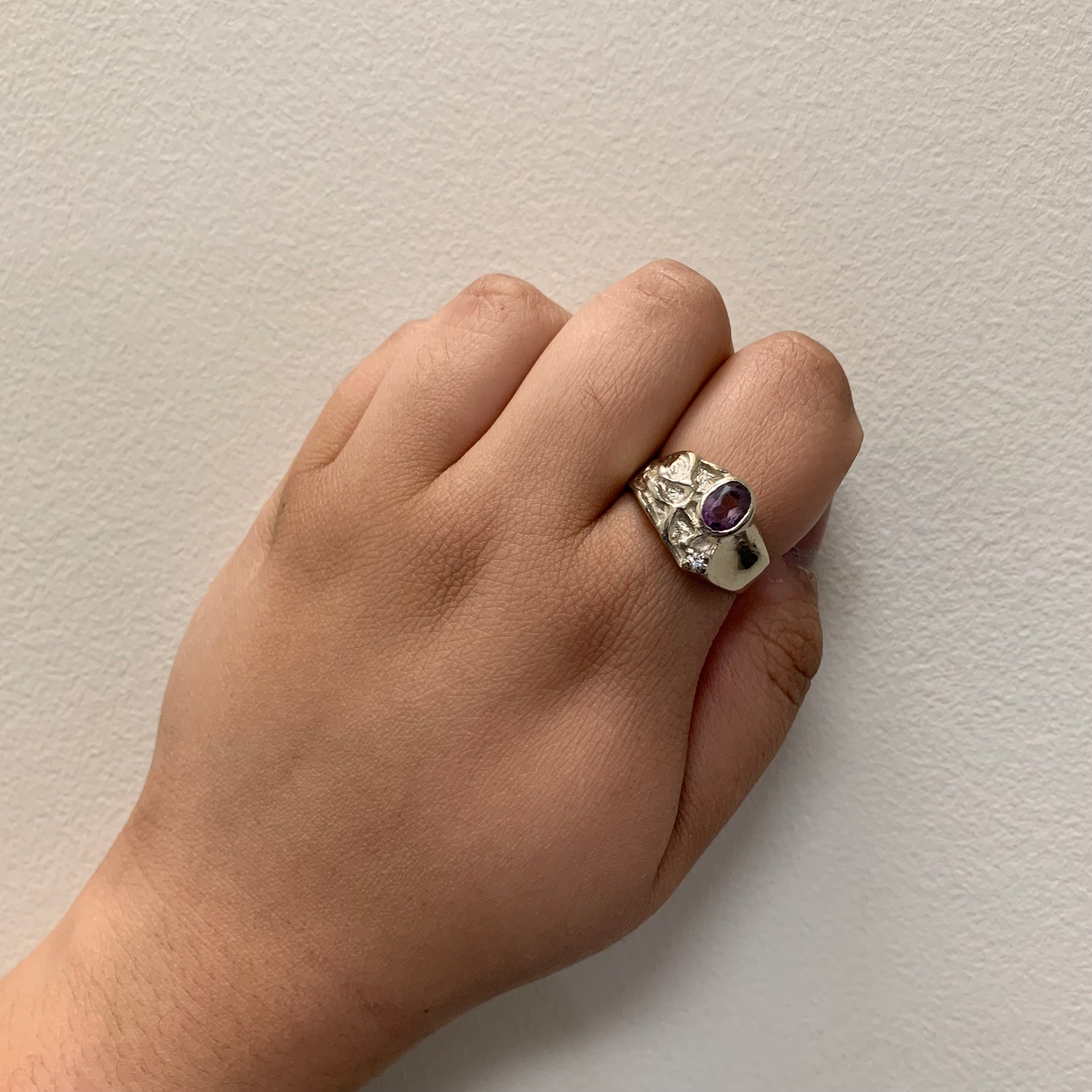 Textured Amethyst & Diamond Ring | 1.00ct, 0.04ct | SZ 10.25 |