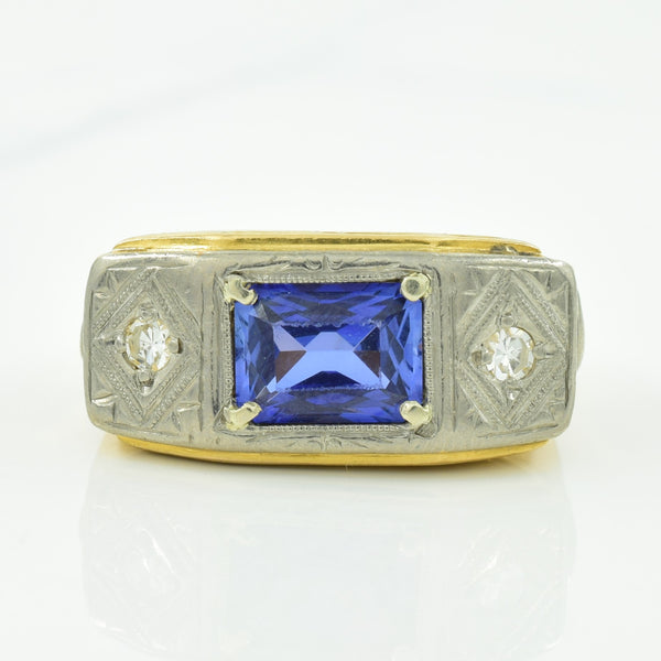 Synthetic Blue Sapphire & Diamond Ring | 2.00ct, 0.09ctw | SZ 8 |