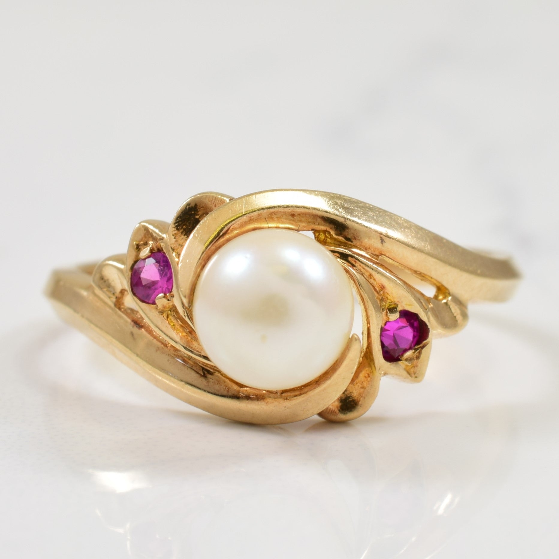 Pearl & Synthetic Ruby Ring | 1.50ctw | SZ 6 |