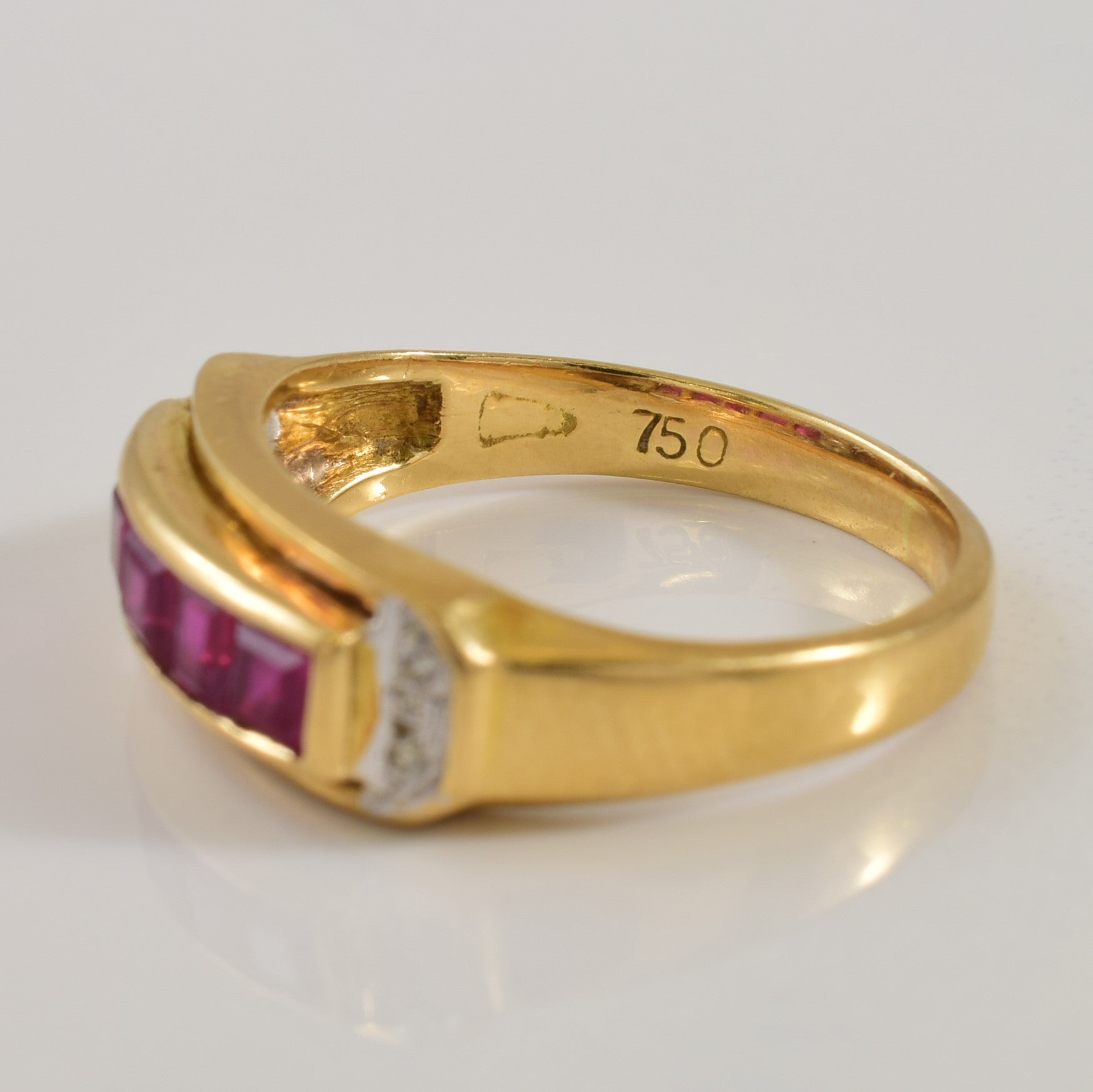 Channel Cut Ruby with Diamond Accents Ring | 0.75ctw, 0.02ctw | SZ 4.75 |