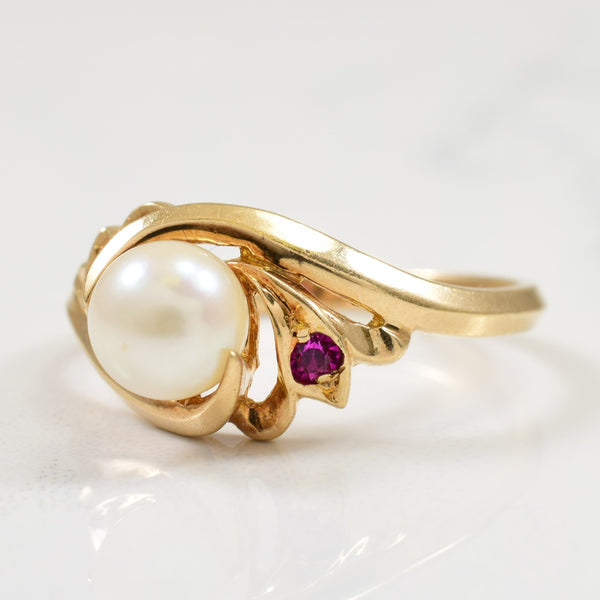 Pearl & Synthetic Ruby Ring | 1.50ctw | SZ 6 |