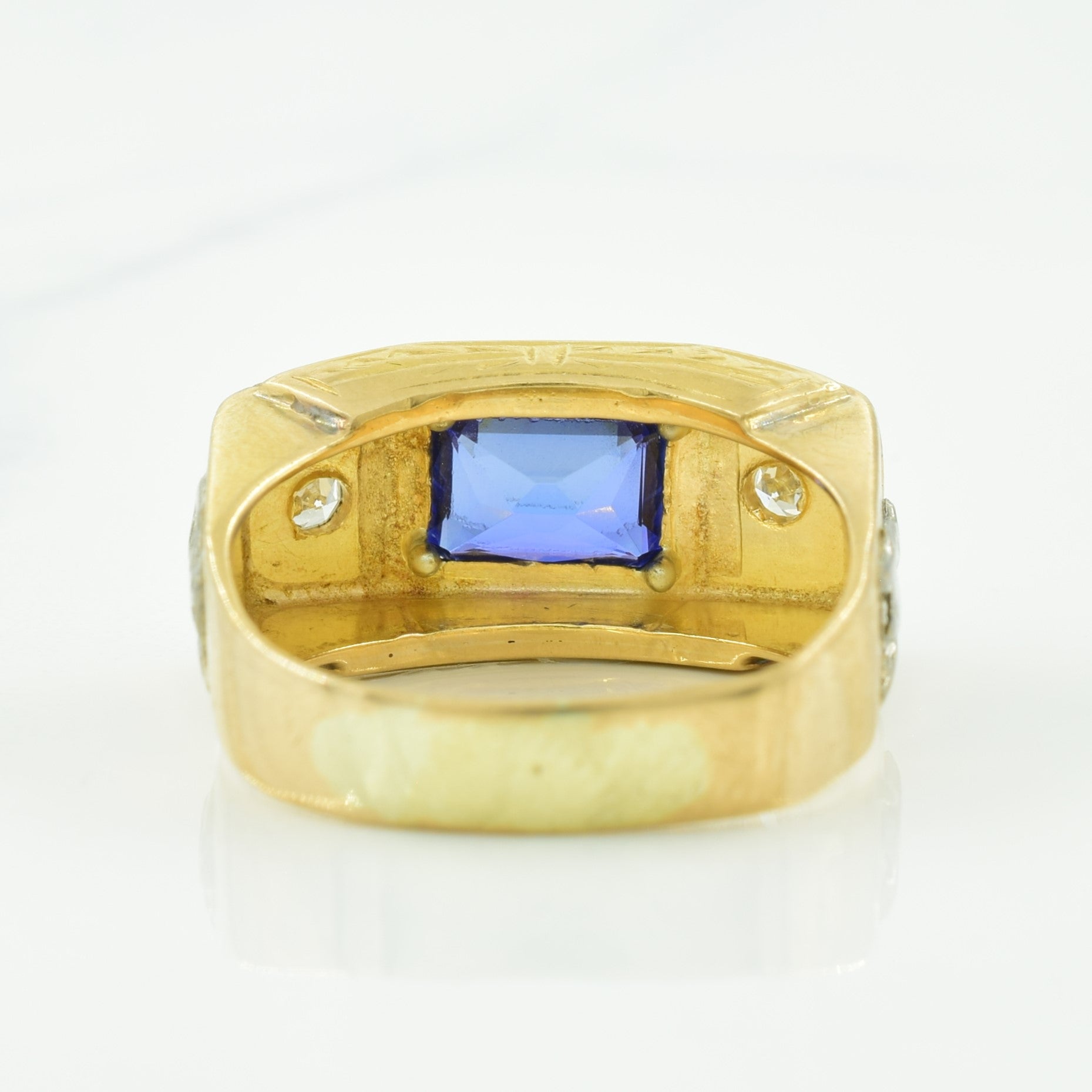 Synthetic Blue Sapphire & Diamond Ring | 2.00ct, 0.09ctw | SZ 8 |