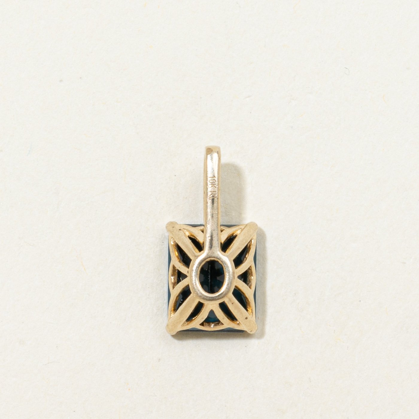 10K Pendants with Diamond Accents with Rectangle Step Cut Blue Tourmaline