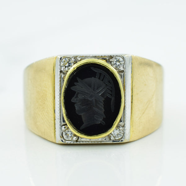 Intaglio Black Onyx & Diamond Ring | 2.00ct, 0.08ctw | SZ 9.75 |