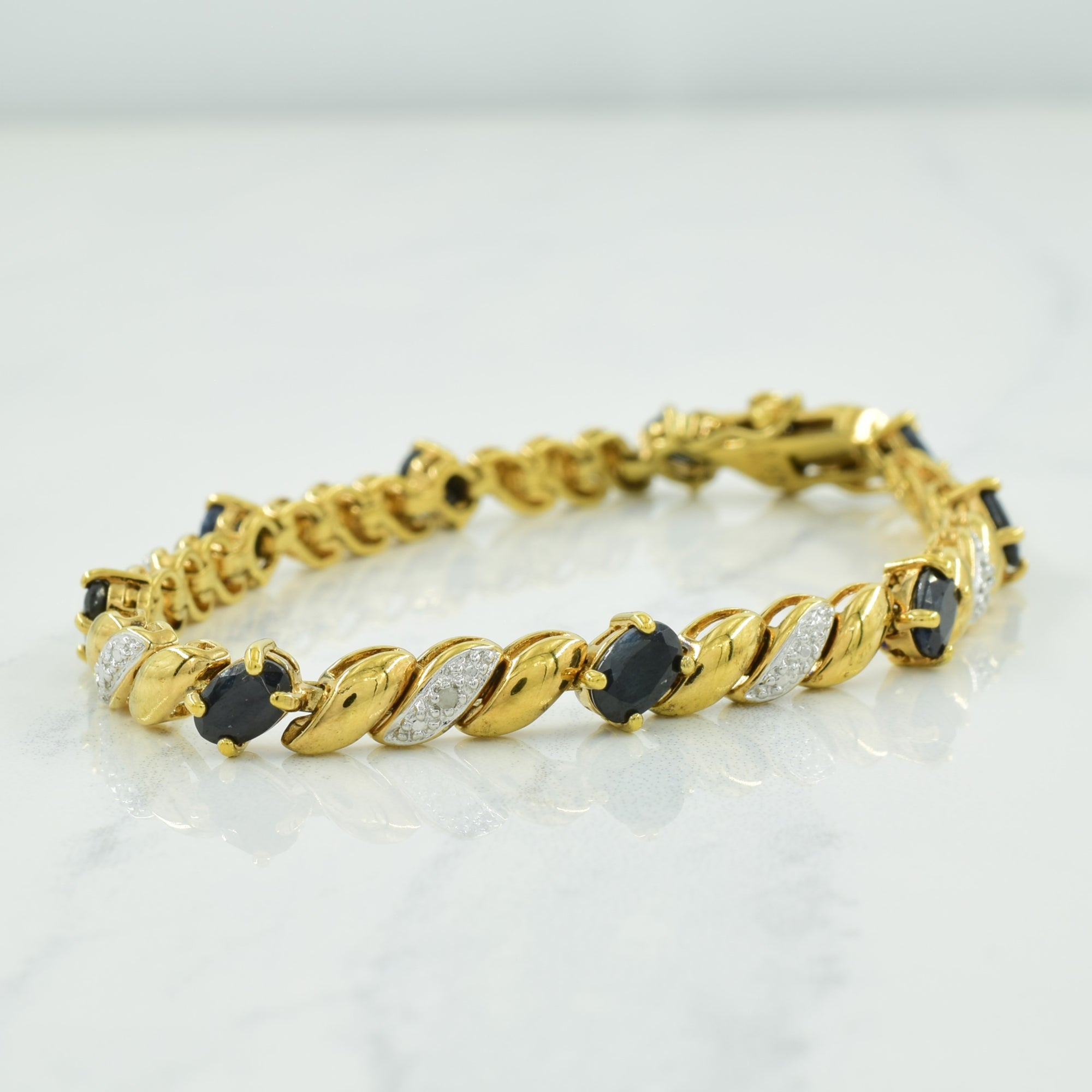 Sterling Silver with Gold Plating Sapphire & Diamond Bracelet | 4.50ctw, 0.02ctw | 7