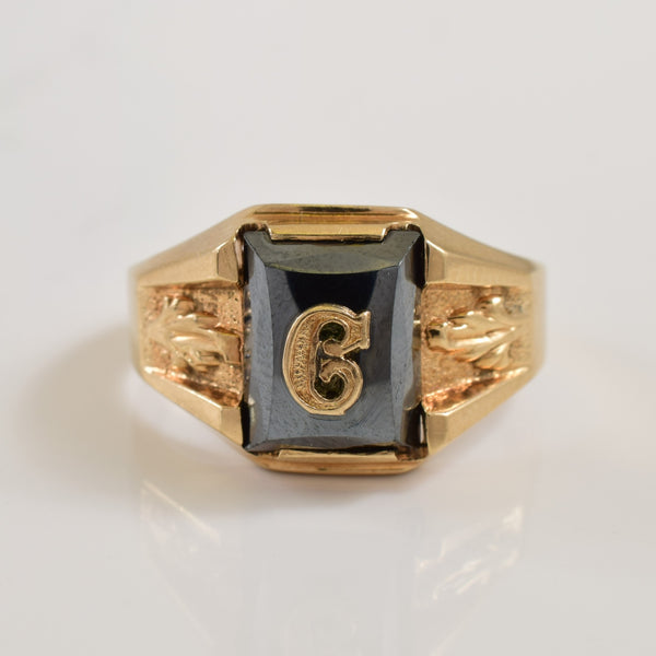 'C' Initialed Black Hematite Ring | 6.50ct | SZ 7.5 |